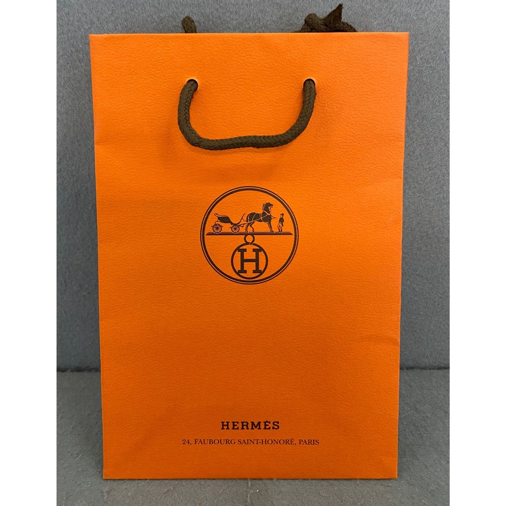 Hermes Orange Paper Shopping Bag Small Logo Luxury Gift Packaging 6x8.5 Italy